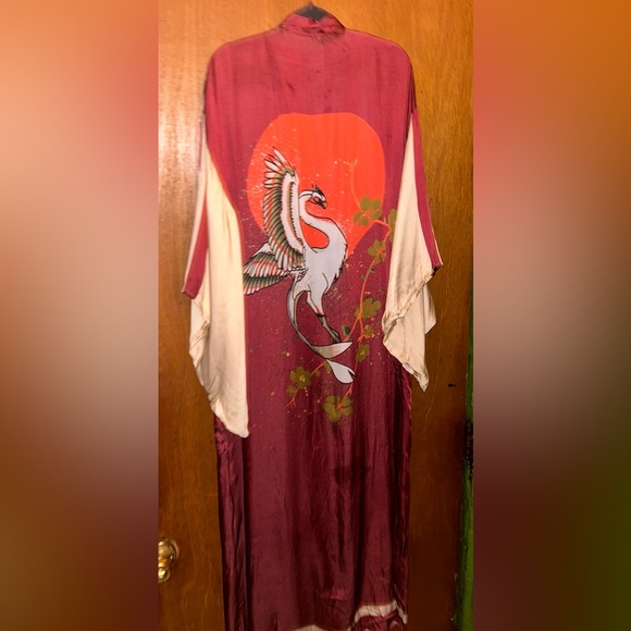 FREE PEOPLE Moon Dance Maxi Kimono Rising Sun Phoenix Silky DusterOS HTF Rare - Picture 2 of 16